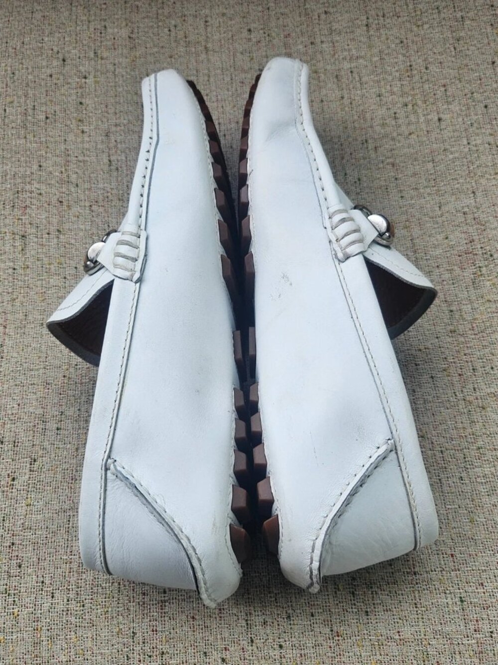 Gucci Men Loafer Shoes White Leather Slip On Driving Horsebit Size 40 Made Italy - Picture 10 of 14